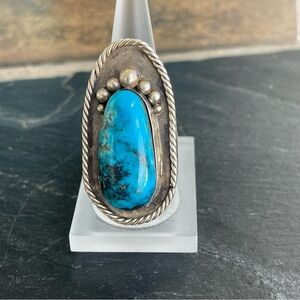 Genuine Turquoise and Sterling Silver 925  Statement Ring size 9